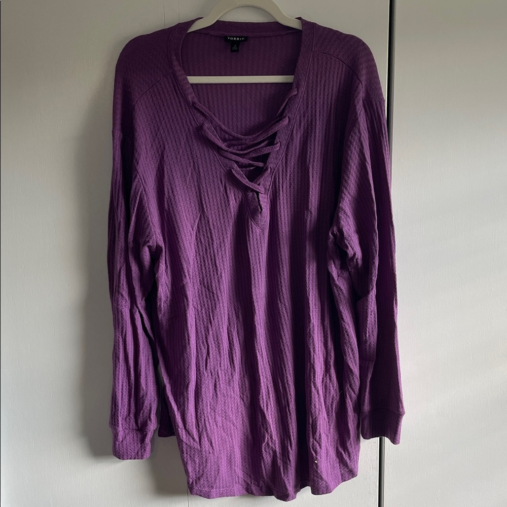 Torrid size 2 Purple Long Sleeve with Crisscross Neckline. Excellent condition!